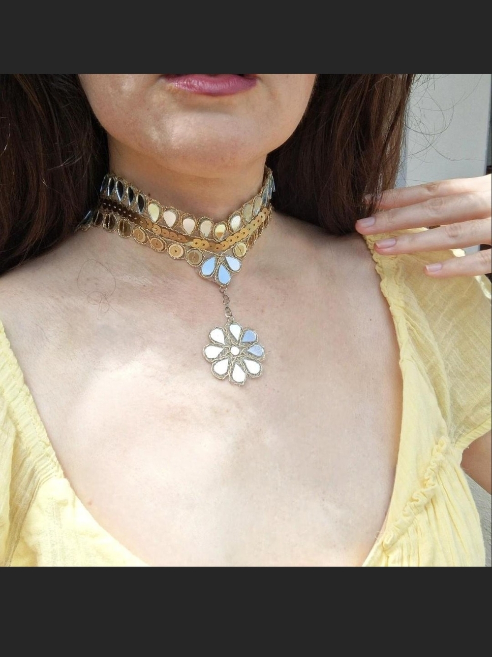 Handmade Gold Floral Mirror Choker Necklace - Women's Jewelry